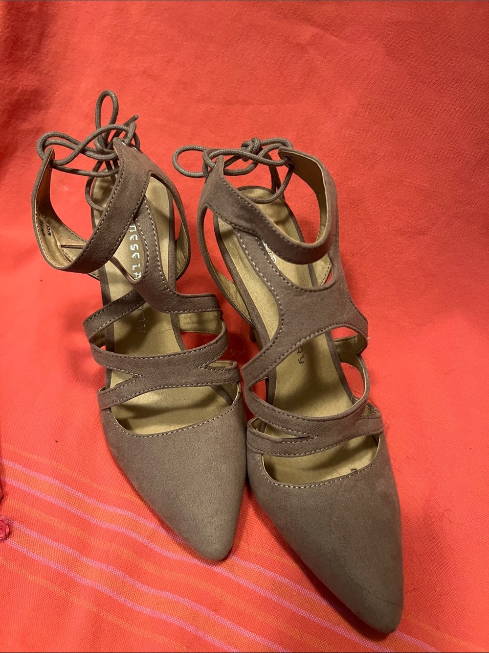 Chinese Laundry Brown Strappy Pointed-Toe Lace-Up Heels